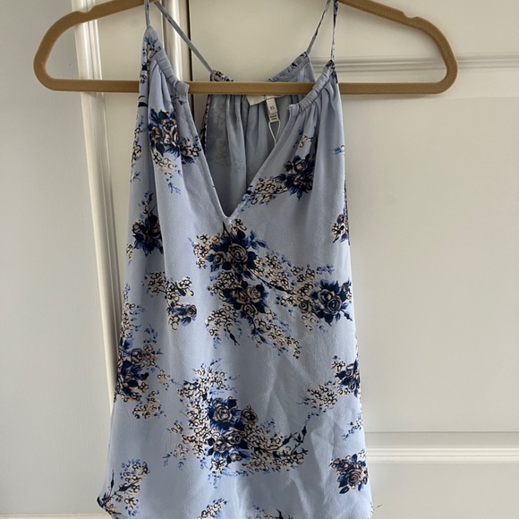 Joie Satin Tank Top- flower light blue print - Picture 1 of 3